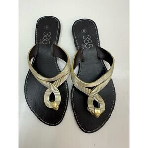 385 Fifth Womens Sandals Size 6 Brown Gold Thong Flats Flip Flops